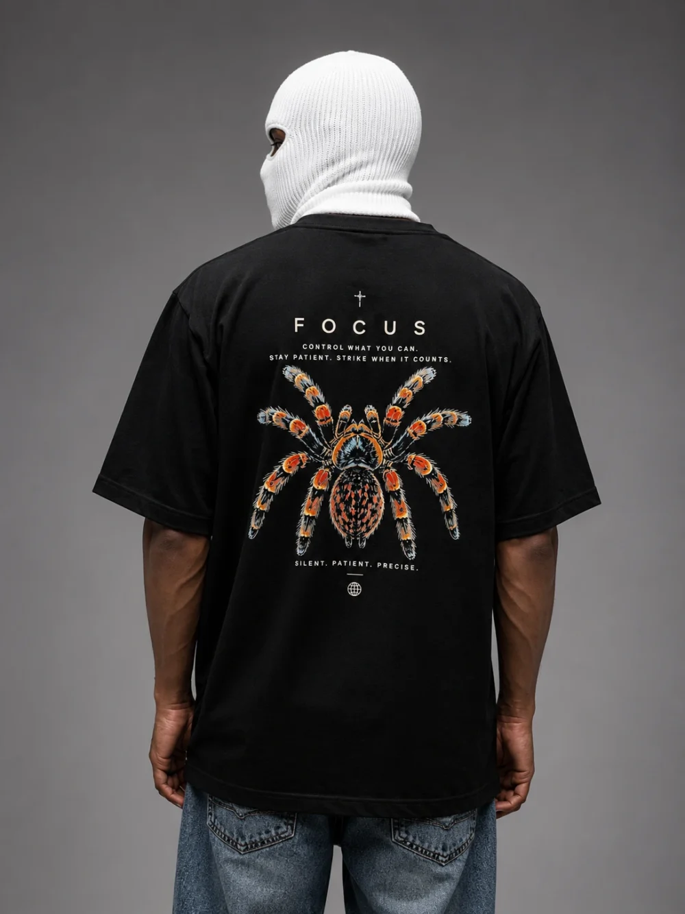 focus tarantula oversized t shirt — black 220gsm