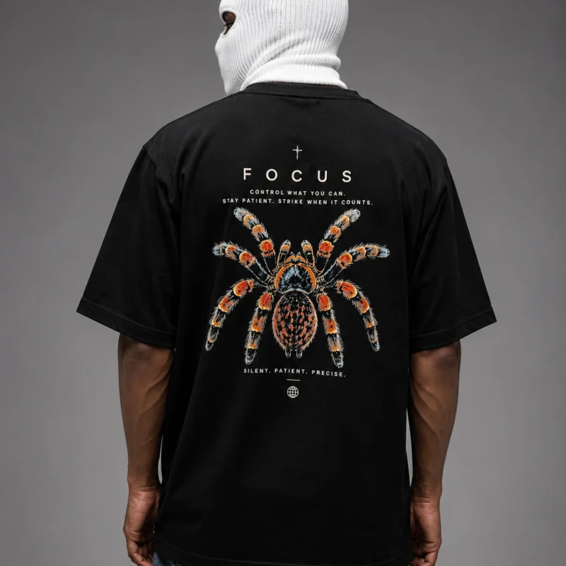 focus tarantula oversized t shirt — black 220gsm