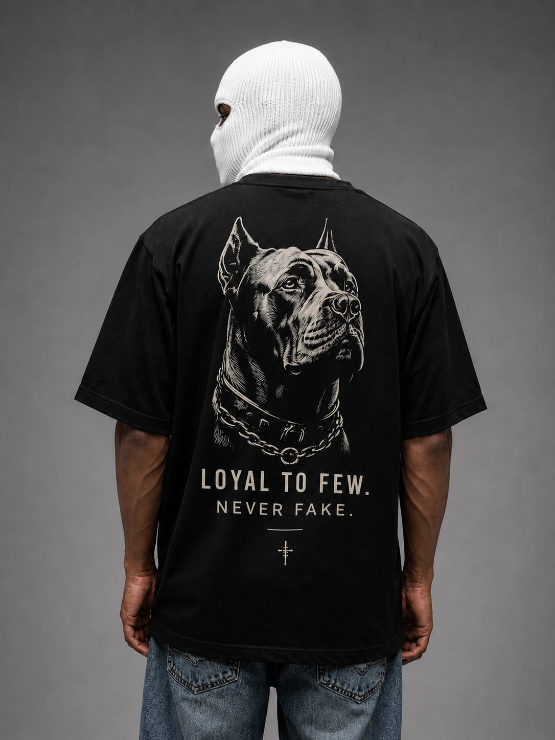 Loyal to Few cane corso print on a black oversized tee