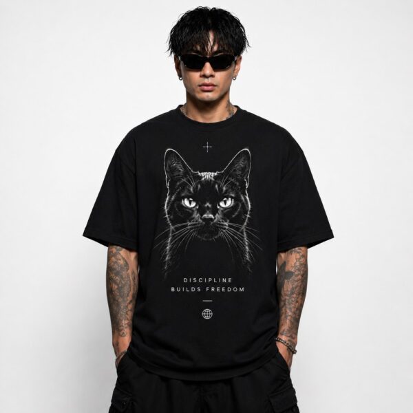 discipline black cat tee front