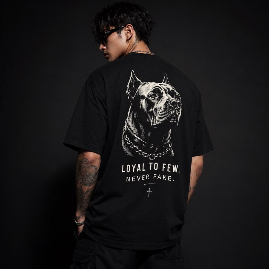 Loyal to Few cane corso print on a black oversized tee